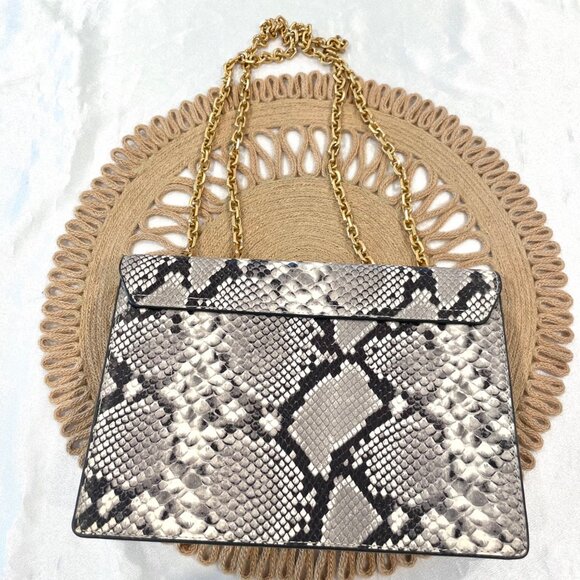 Tory Burch Gemini Link Chain Embossed Medium Shoulder Bag Natural Snakeskin - Picture 4 of 12